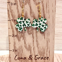 St. Patrick's Day Shamrock Dangle Earrings