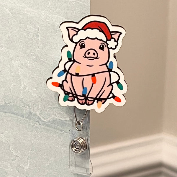 Christmas Pig Badge Reel