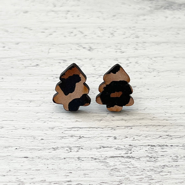 Leopard Christmas Tree Stud Earrings