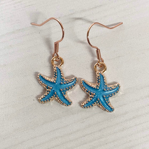 Blue Starfish Hanging Earrings