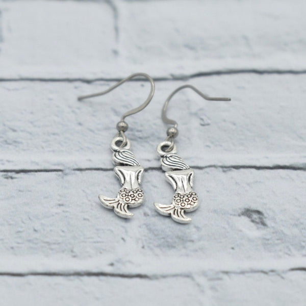 Mermaid - Antique Silver - Dangling Earrings - Beach Themed Gifts