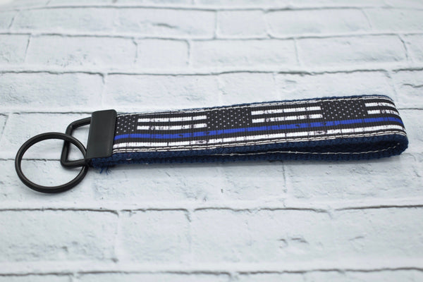 Thin Blue Line - Distressed Flag - Key Fob - Law Enforcement Gifts