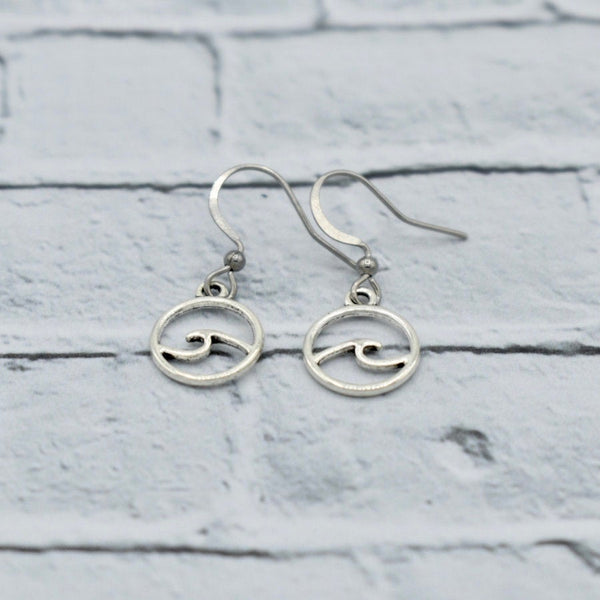 Waves - Ocean - Antique Silver - Dangling Earrings - Beach Themed Gifts