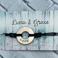 Hope - Intention Word -Hand Stamped -  Bracelet - Nickel Token - Black String - Women's Gifts