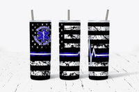 Emergency Medical Services - EMS - Blue - Flag - 20oz Tumbler - With Straw - Stainless Steel