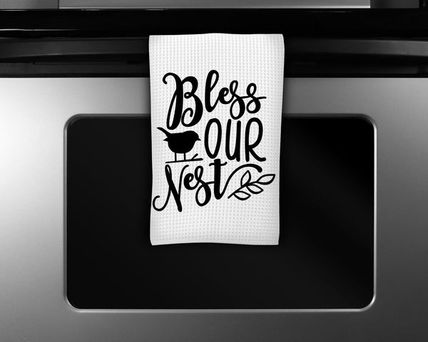 Bless Our Nest - 16x24 - Waffle Weave - Dish Towel - Funny Towel - Kitchen Towel - Housewarming Gift