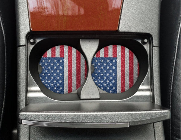 Set of 2 - American Flag - Car Coasters - Sandstone - Patriotic - United States - American