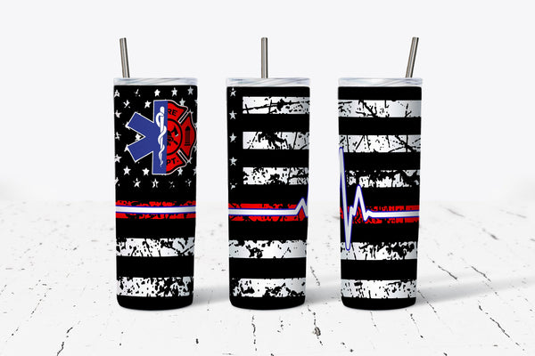 Fire Department - EMS - Flag - 20oz Tumbler - With Straw - Stainless Steel
