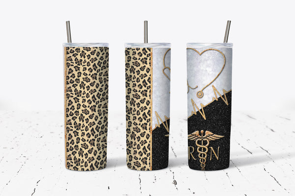 Black Leopard - RN - 20oz Stainless Steel Tumbler - With Straw - And Lid