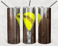 Softball - Zipper - 20oz Tumbler - With Straw - Stainless Steel - Softball Mom - Softball Gift