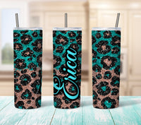 Turquoise Rose Gold Leopard - 20oz Tumbler - With Straw - Stainless Steel - Personalized Gift