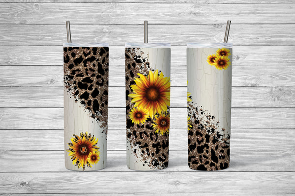 Sunflower - Cheetah - 20oz Tumbler - With Straw - Stainless Steel - Gift